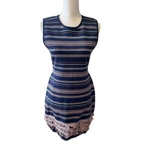 Cupcakes & Cashmere Sleeveless Knit Fringed Mini Dress Blue